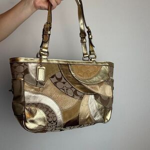 Vintage Y2K Coach Patchwork Leather and Canvas Tote Bag